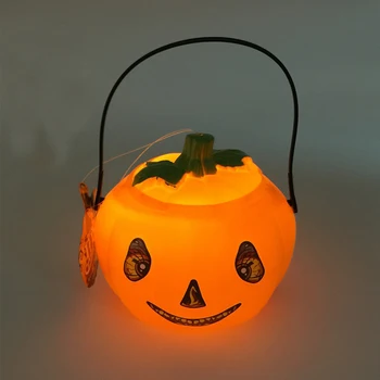 

2Pcs Handhold Plastic Pumpkin Bucket With Lighting For Halloween Candy Bucket Candy Jars Glow In The Dark Pumpkin Lantern Props