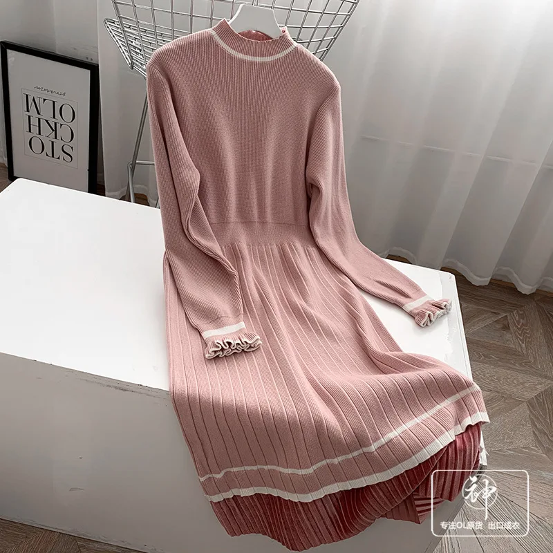

A Generation of 2019 Autumn And Winter New Products French Hepburn Wind Frilled Collar Slimming Base Jersey Dress Entity