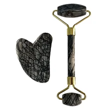 Натуральный нефритовый роликовый набор из черного и белого камня Guasha Board Set Gua Sha скребок массажер для лица инструмент для массажа шеи массажер для глаз