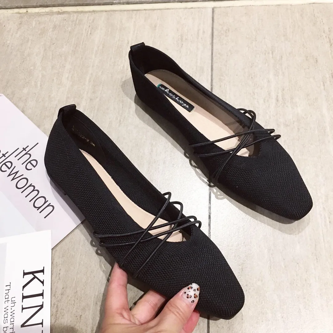 

Fly Weaver Shoes 2019 New Style Autumn Korean-style Retro Ballerina Shoes Soft Bottom Maternity Shoes Low-Cut Square Head Flat K