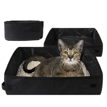 

Waterproof Collapsible Cat Litter Box Black for Travel Large Light Weight Design