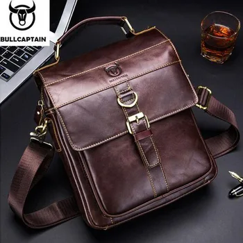 

BULLCAPTAIN Men's Business Genuine Leather Handbags Crossbody Bag Cow skin Small Men Single Shoulder Crossbody Bag