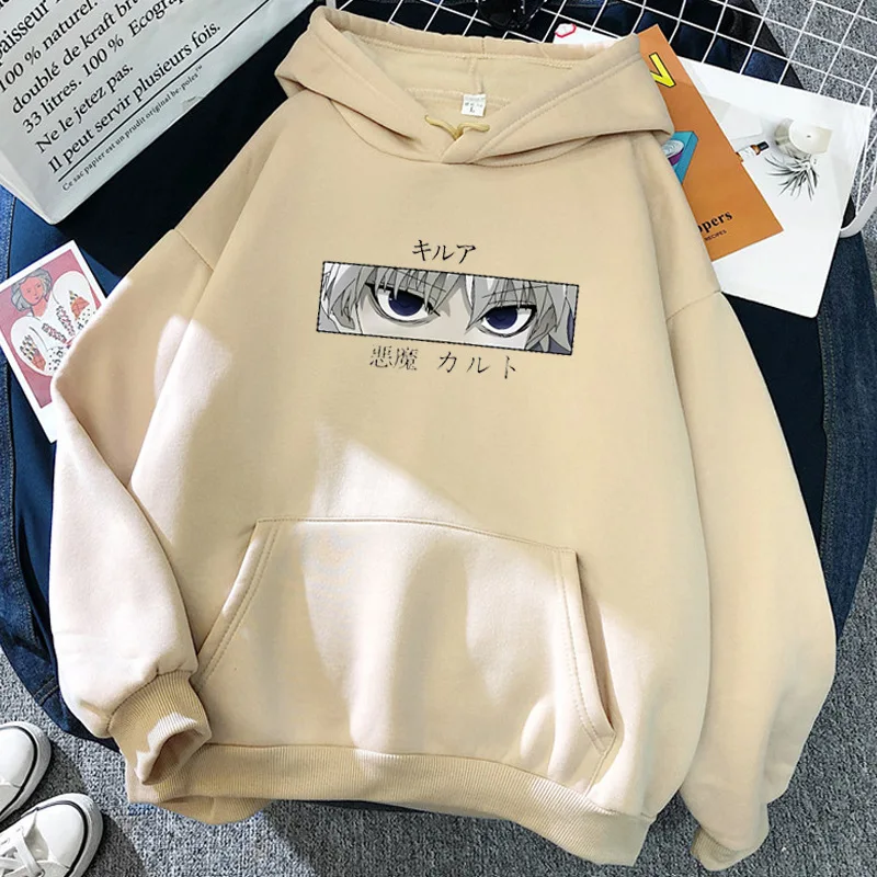 Las mujeres sudaderas con capucha de Hunter X Hunter mujeres jerseys sudaderas con capucha sudaderas Killua Zoldyck diablo estampado de ojo Anime Sudadera con capucha Streetwear Tops Ins