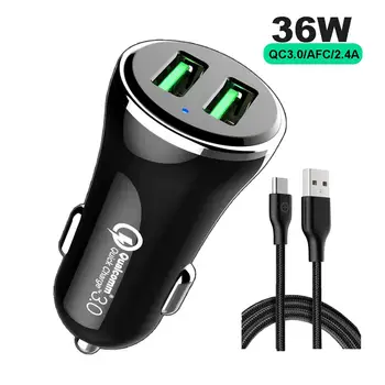 

Quick Charge 3.0 Technology 36W 2-Port AFC/FCP QC3.0 Car Charger USB TO USB-C 3A cable for Huawei/Galaxy/LG/Pixel etc.KC,CE