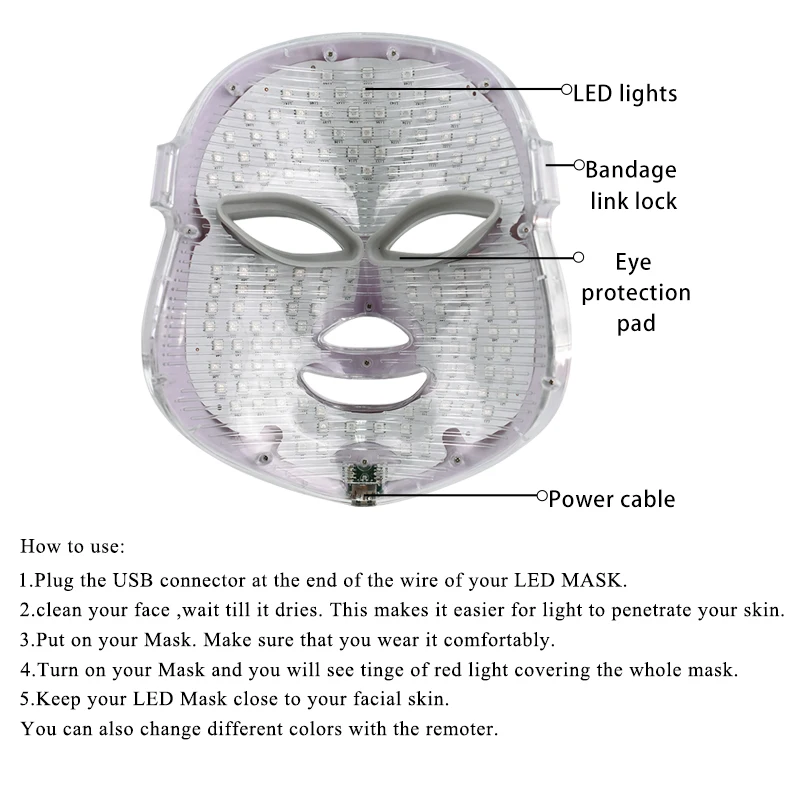 Маска для лица со светодиодной подсветкой 7 цветов|Устройство ухода за кожей