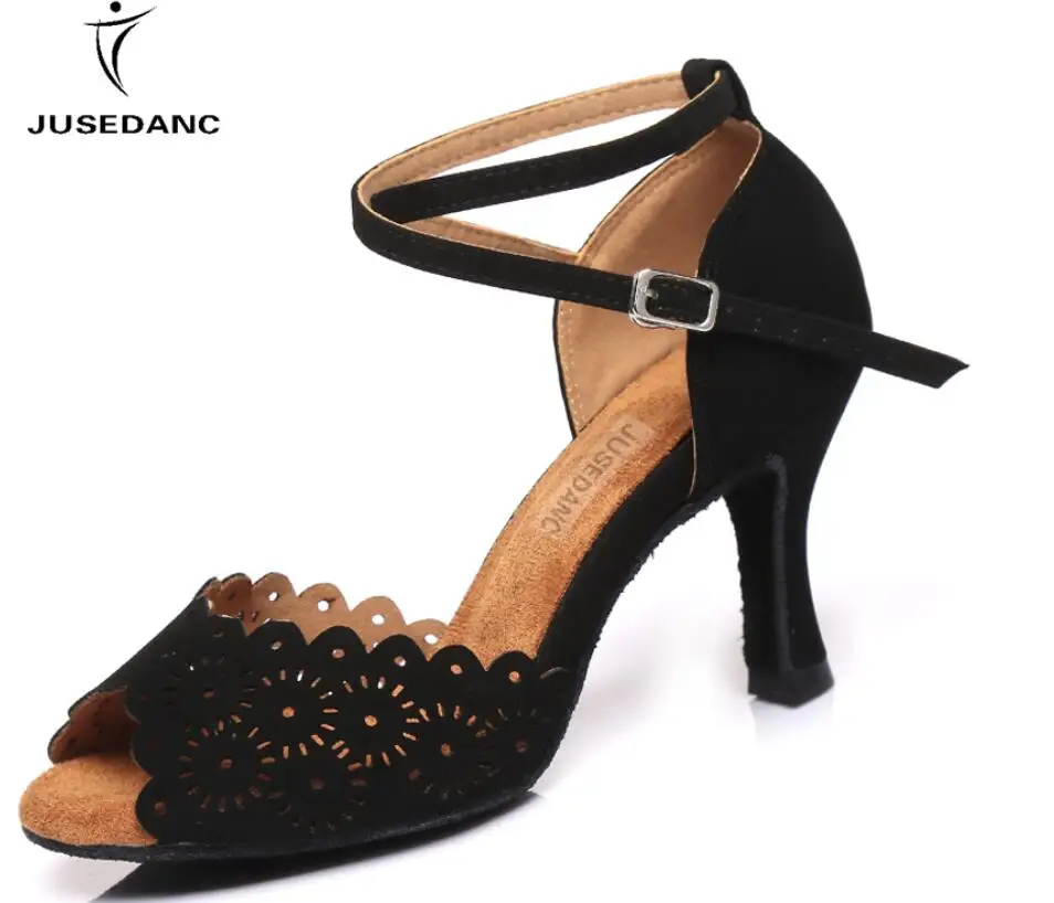 heel 9cm Туфли для латинских танцев для девочек, Самба, каблуки, сексуальные, сальса, туфли для танцев «Латина», кроссовки на каблуках, танцевальные черные JuseDanc - Цвет: heel 9cm