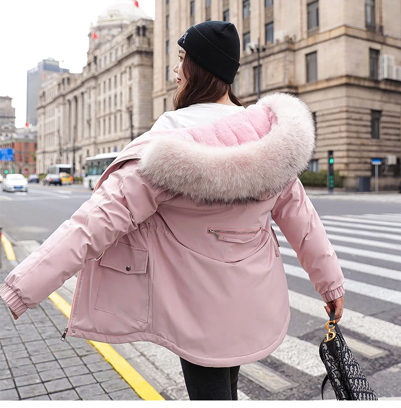 Fashionable Warm Cotton Liner Hooded Down Parkas Coat Winter Jacket Women Adjustable Waist Fur Collar Jacket Parka 2020 New