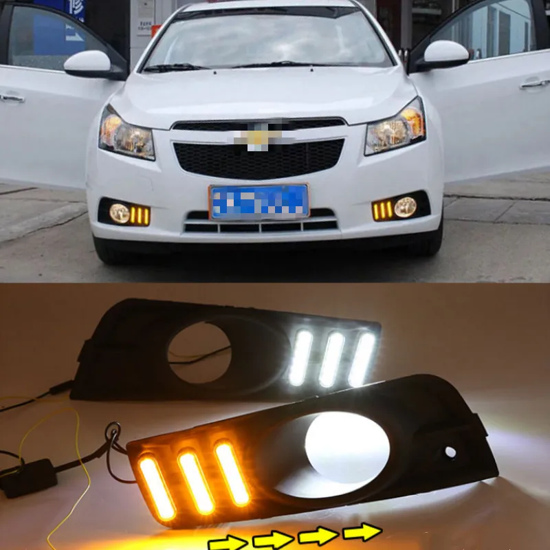 

2 шт. для chevrolet cruze 2009 2010 2011 2012 2013 2014 DRL Дневной ходовой светильник противотуманная фара крышка с желтым поворотом