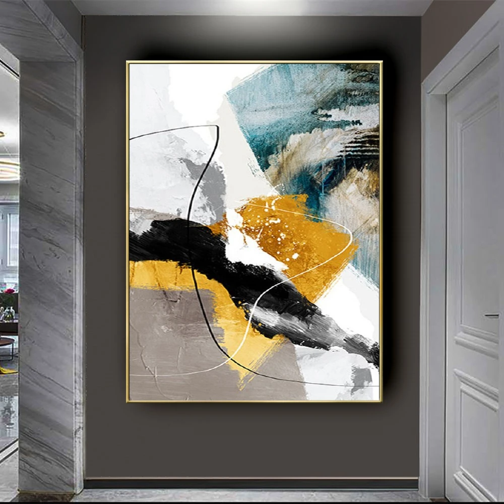 

100% Hand-Painted Oil Painting Wall Art Abstract Home Deco Gold Lines Canvas Poster For Living Room Decor Pattern Modern Artwork