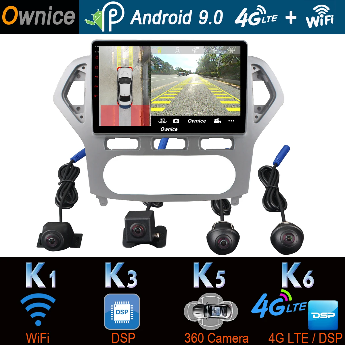 360 ° 4 ×камера Android 9 0 8 ядер 4G + 64G GPS радио CarPlay DSP Автомобильный мультимедийный плеер