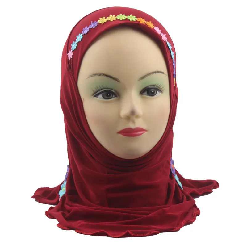 Muslim Hijab Headscarf Islamic Arab Scarf Shawls with Beautiful Flowers for Girls Kids age 2-6