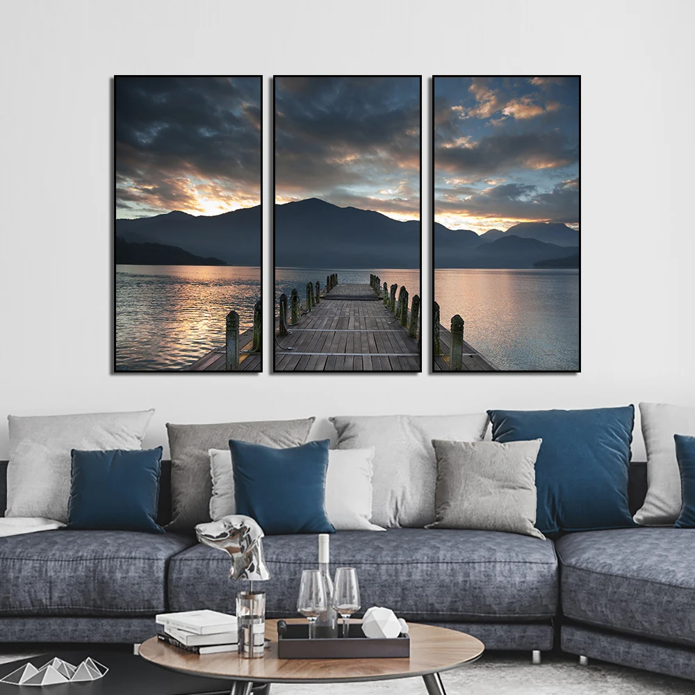 

3 panel Abstract Mountain River Canvas Painting Landscape Wall Art Posters and Prints Cuadros Living Room Home Decoration