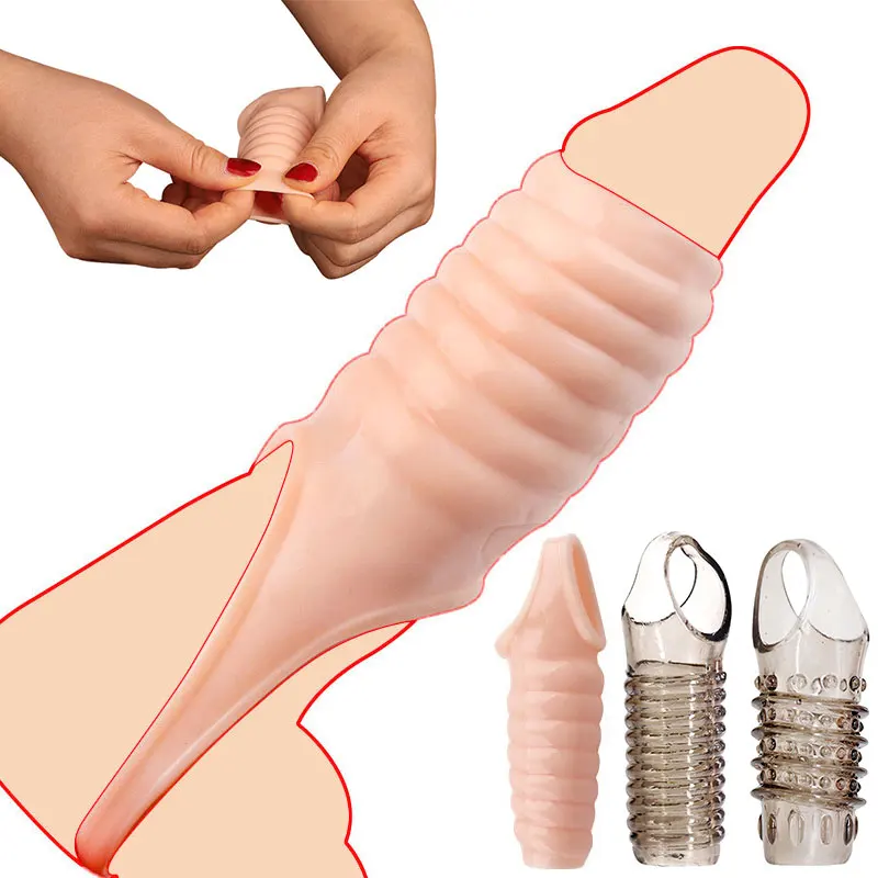 Tanie Dorosłych 18 opóźnienia prezerwatywy Cock wielokrotnego użytku pierścień pokrywa Penis stymulować G sklep