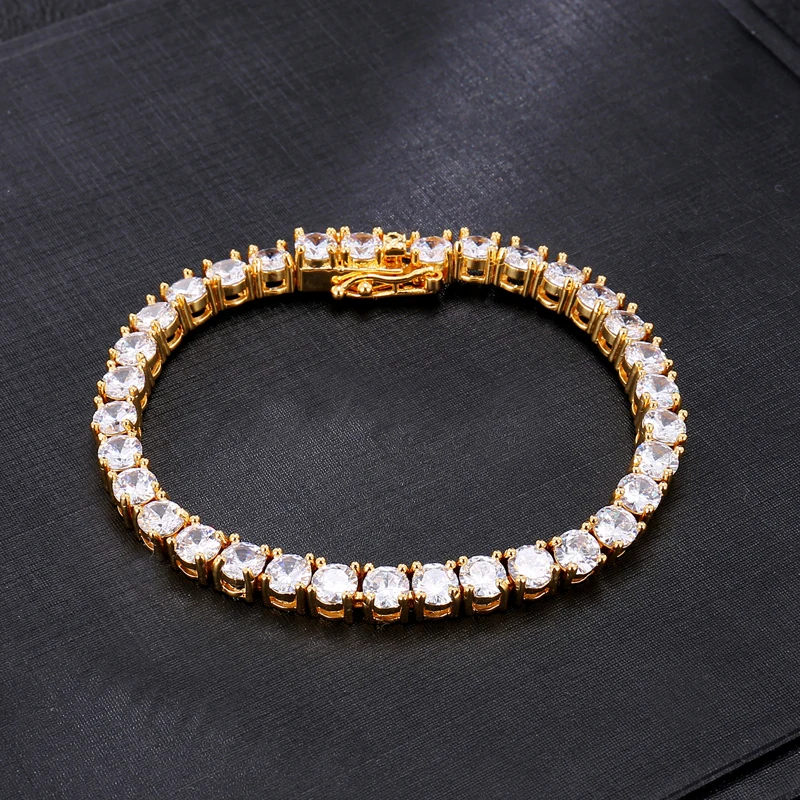 D&Z 2 шт./компл. Медь Льдом Bling CZ Теннисный Браслет AAA+ Кубического циркония звено цепи браслет Для мужчин хип-хоп ювелирные изделия