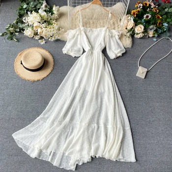 

Chic Seaside Hot Sexy Sleeve A-line long Dress Women Slash Neck Short Sleeve Elegant summer Chiffon Vestidos