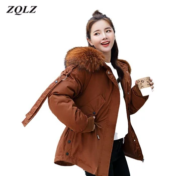

ZQLZ Winter Coat Women 2020 New Loose Cotton womens jackets Fashion Big Fur Collar Hooded Parka Damesjassen Winter