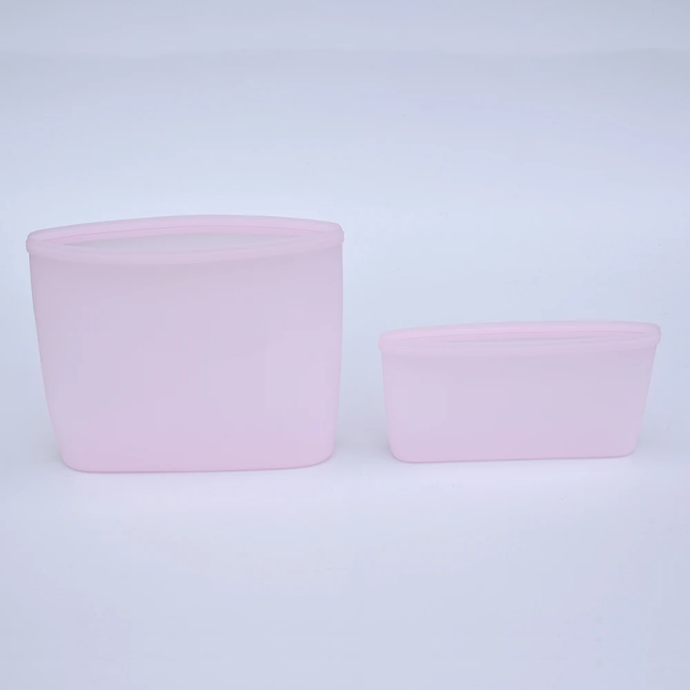 2pcs pink bag Силиконовые пакеты для еды, свежие сумки, кухонный инструмент, многоразовое хранилище, герметичные фрукты, герметичные, домашние, на молнии, закрытые, Containe - Цвет: 2pcs pink bag