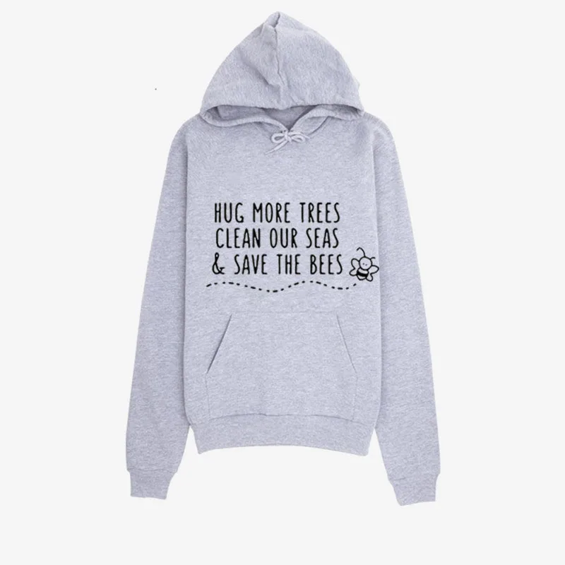 

Hug More Trees Clean Our Seas Save The Bees Yellow Sweatshirt Women Long Sleeve Jumper No Planet Be Save The Planet Hoodies