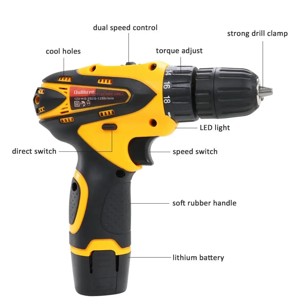 Rechargeable Lithium Battery Cordless Electric Drill Bit 12V Mini Professional Cordless Electric Screwdriver Hand Drill