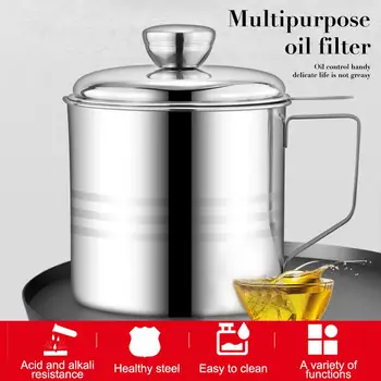 

Oil Container Cooking With Strainer Stainless Steel Bar Hotel Kitchen Tool Multipurpose Grease Dispenser Pot Storage Dining Room