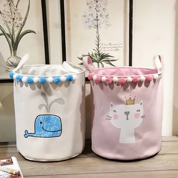 

Large Capacity Sundries Storage Barrels Multifunction Home Organizer Cartoon Canvas Toy Storage Basket Dirty Laundry Basket