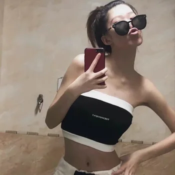 

2020 Summer Ins Word Collar Letter Embroidery Color Matching Short Tube Top Soutien Gorge Bandeau Staniki Damskie Tank Top Women