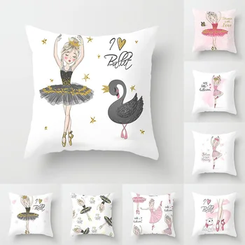 

18'' Elife Polyester Pink dancing Girls Cushion Cover Square Kids Baby Pillows Cover For Sofa Car Bedroom Home Decor