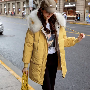 

2019 New Plus Size Casual Fur Collar Hooded Winter Jacket Women Warm Thick Long Parkas Women Jacket Coat