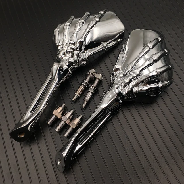 Chrome Black Skull Skeleton Mirrors For Harley Dyna Softail Sportster Touring – Secret-E
