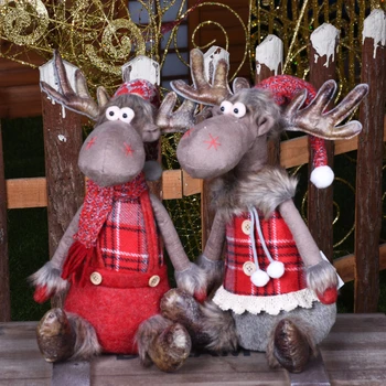 

Christmas Elk Doll Decoration Cute Clothes Toys Sitting Elk Figurines Christmas Tree Decoration Xmas Home Supplies Ornament