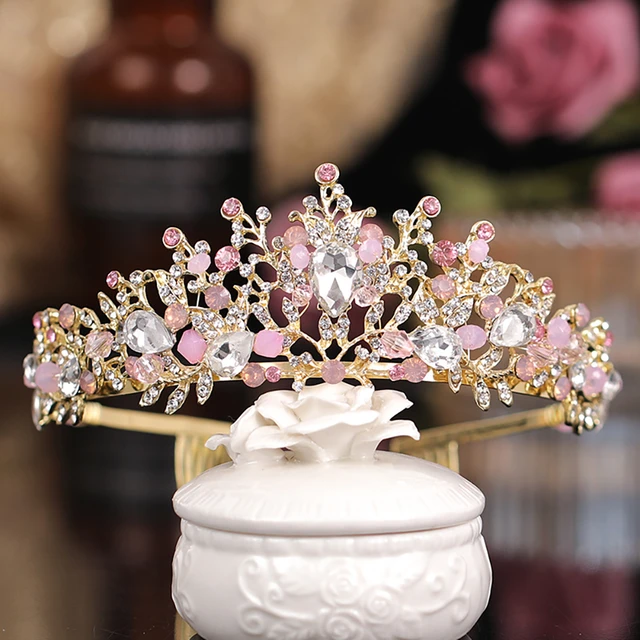 SWEETV Diadema de boda para niña de flores de oro rosa para niñas, tiara de  cristal de princesa, accesorios para el cabello para fiesta de cumpleaños