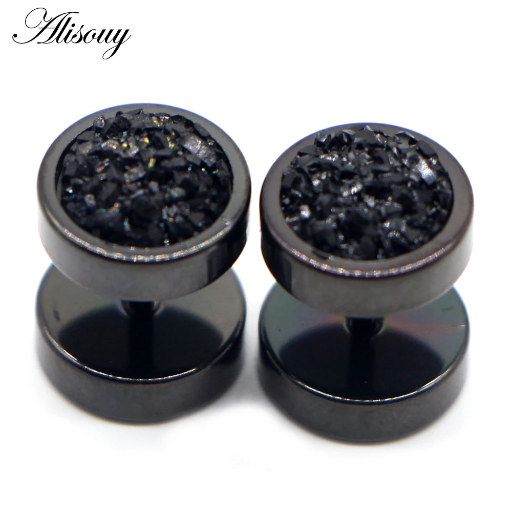 Stainless Steel Punk Double-Sided Crystal Barbell Ear Studs