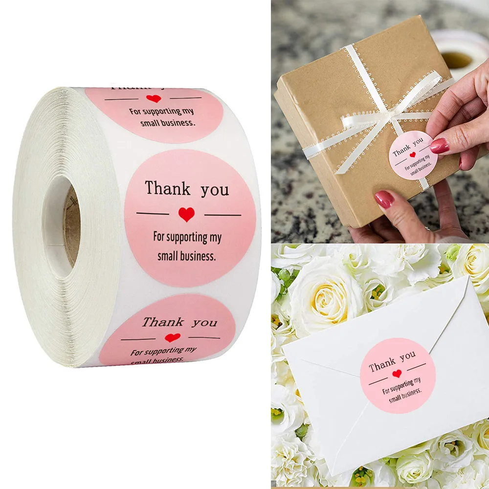 500pcs 2.5CM Pink Stickers Thank You Packaging Seal Labels Turning One Favors Envelope Supplies Stationery Stickers