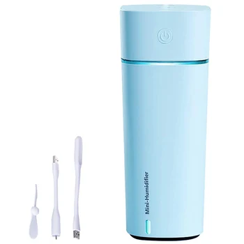 

Portable Mini Usb Humidifier 240Ml with Fan Ambient Light Auto Shut-Off Protection for Bedroom Home Office Car Travel Plant (Blu