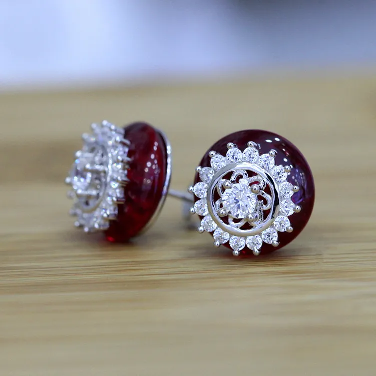 

Silver Items New S925 Pure Silver Ornaments Ethnic Wind Red Corundum Fine Earrings Manufacturers Direct Marketing