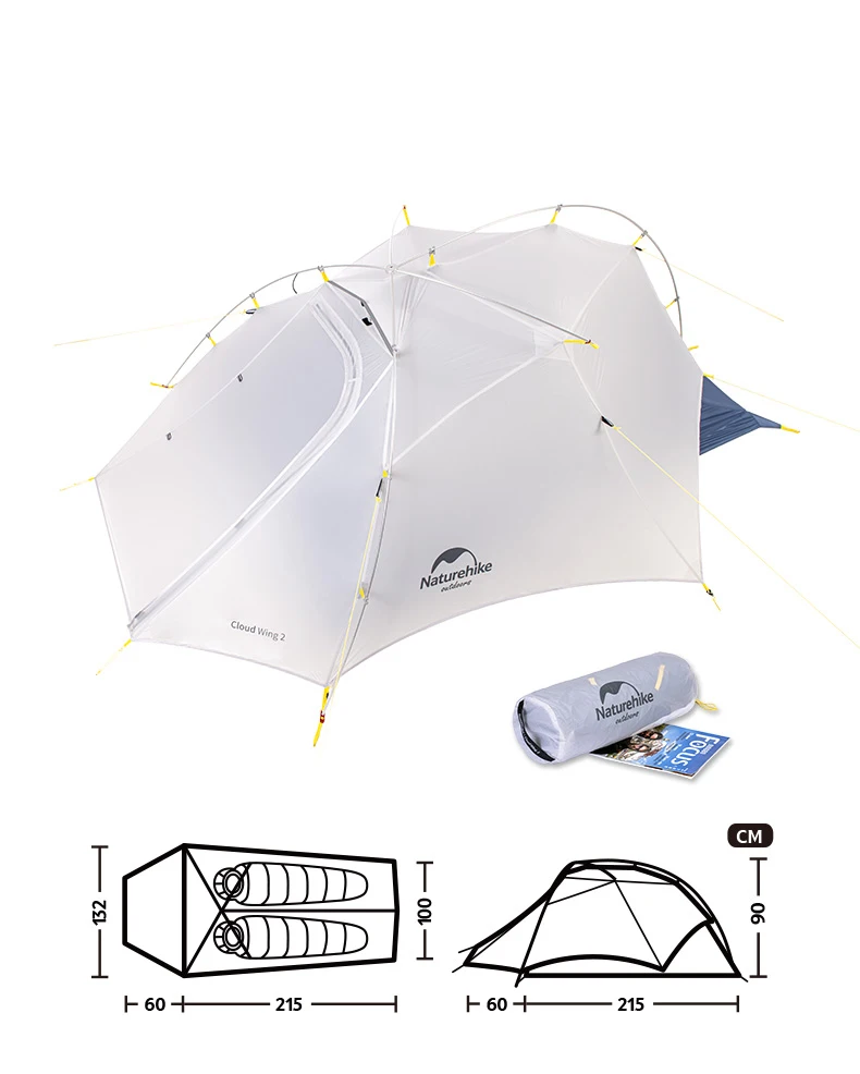 Naturehike Cloud Up Wing 2 Мужская палатка 15D с силиконовым покрытием, нейлон, ультралегкие портативные ветронепроницаемые палатки для походов на открытом воздухе