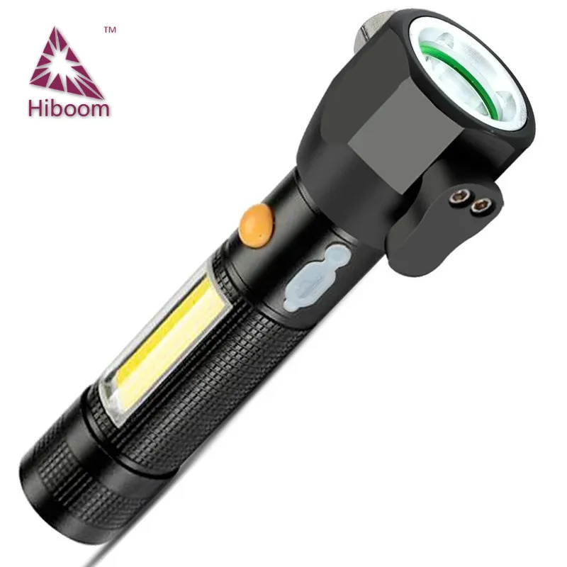 

2019 New USB Rechargeable T6+COB LED Flashlight Escape Hammer 18650 Adjustable Focus Range XML Torch Lamp