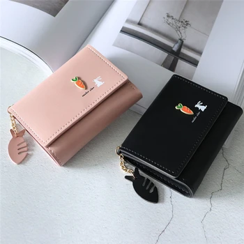 

2020 Women Small Wallets New Cartoon Cute Carrot Rabbit Design Ladies Wallets PU Leather Female Short Money Purses