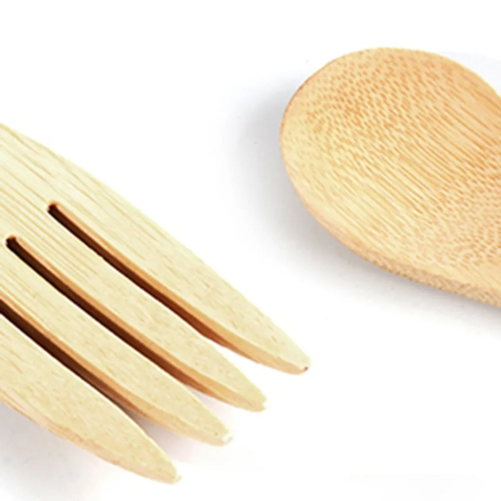 Portable Bamboo Cutlery Travel Eco-friendly Fork Spoon Set Include Reusable Bamboo Slice, Chopsticks, Straw,Cleaning Brush Q3