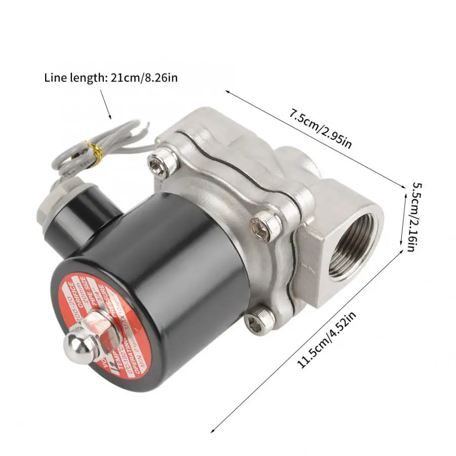 12V G3/4" Stainless Steel 304 Normally Closed Electric Solenoid Valve 2 Position 2 Way N/C Valve