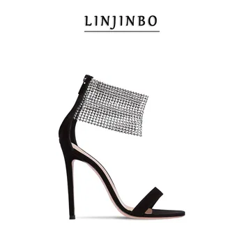 

Luxury Rhinestones High Heel Sandals Women Crystal One Strap Gladiator Sandals Lady 2020 Summer Sexy Black Party Women Shoes