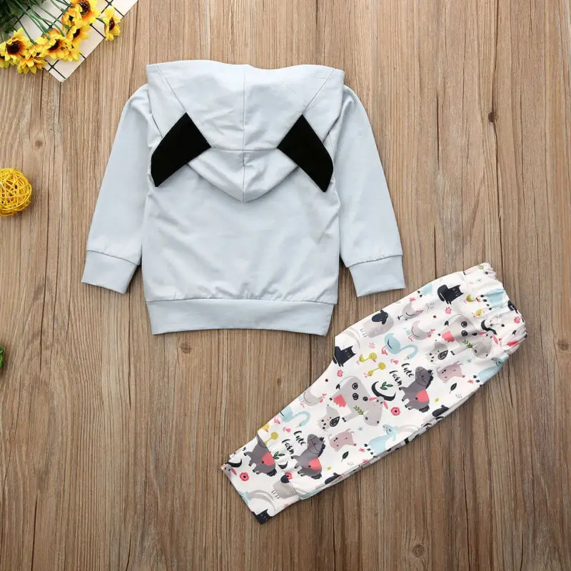 Одежда для активного отдыха для новорожденных; осенняя одежда для маленьких мальчиков; милая толстовка с капюшоном и роговыми ушками; топы с принтом лошади; штаны с принтом животных; одежда для маленьких девочек