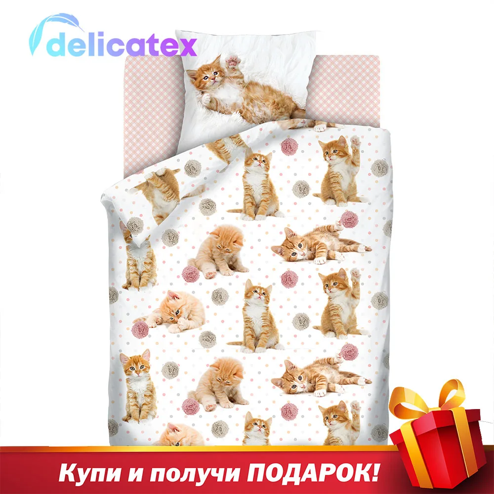 Bedding Sets Delicatex 16084-1+16085-1+8672-6 Cute kittens Home Textile Bed sheets linen Cushion Covers Duvet Cover Рillowcase baby bumpers sets for children Cotton