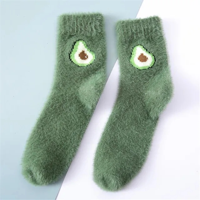 1 pairs women thermal fluffy socks autumn-winter new year socks girls and woman's new fashion warm avocado cherry eggplant socks green
