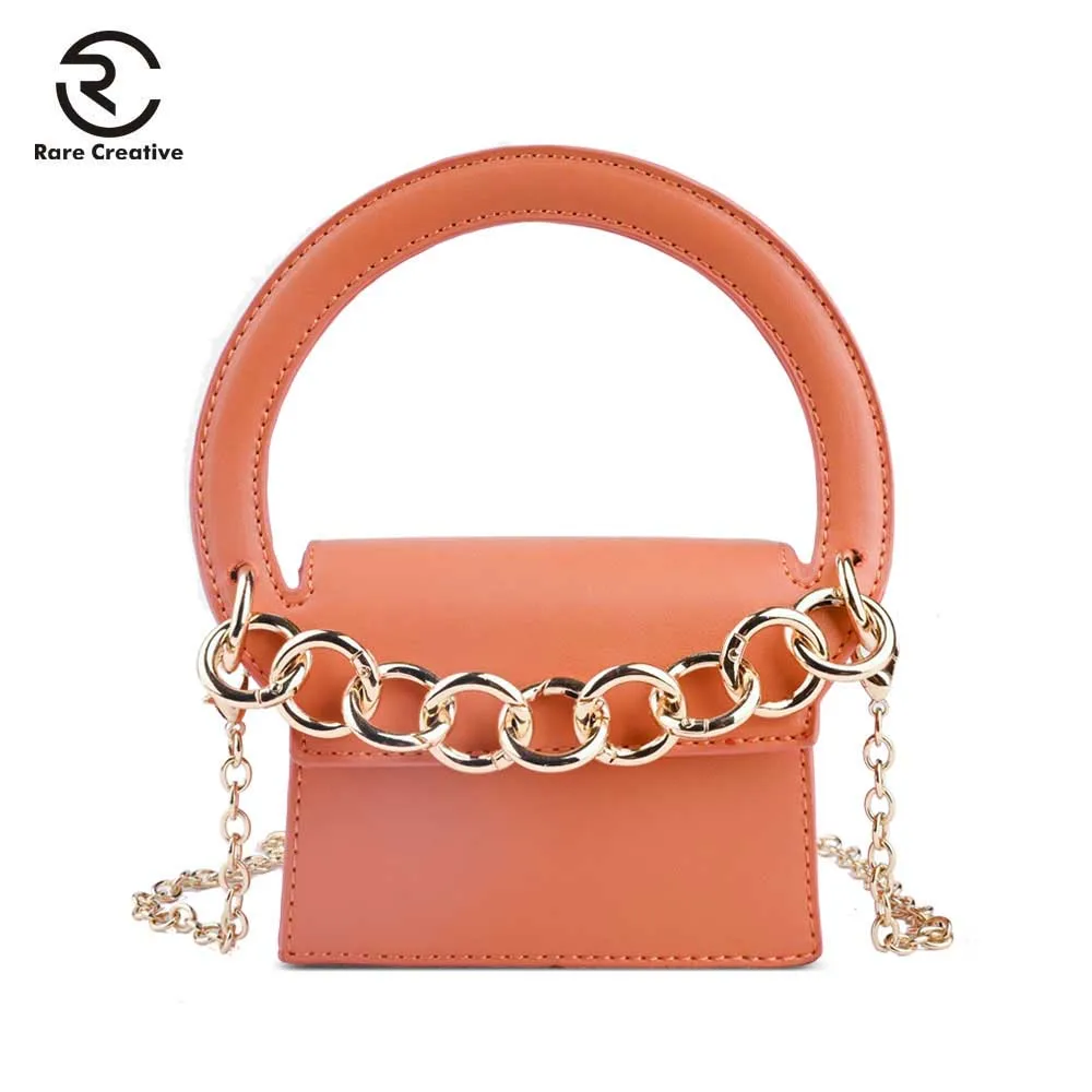 

RARE CREATIVE Small Totes Big Handle Designer Handbag PU Leather Brand Crossbody Bag Fashion Women Bags Chain Clutch Bags PS8023