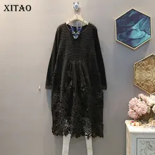 XITAO весеннее Новое корейское Стильное женское платье для отдыха, модное вязаное платье с подолом размера плюс, женская одежда с длинным рукавом XJ3076
