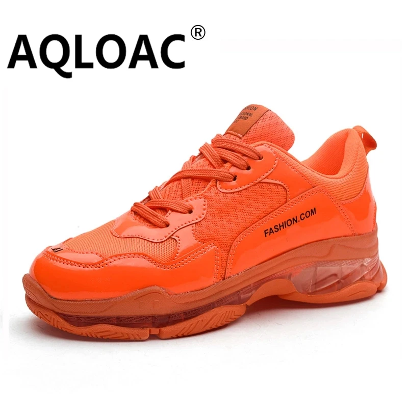 AQLOAC модная Уличная обувь; мужские кроссовки на прозрачной подошве; chaussure homme Dad Balencia; цвет оранжевый, зеленый, желтый