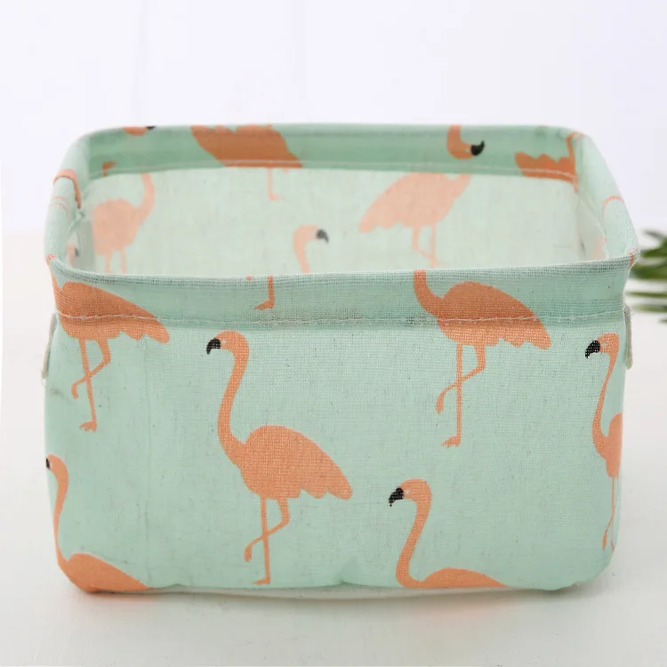 B - green flamingo Настольный ящик для хранения с милым принтом, водонепроницаемый органайзер, хлопок, лен, корзина для хранения мелочей, шкаф, нижнее белье, сумка для хранения - Цвет: B - green flamingo