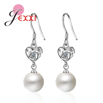 

Fashion High Quality Heart Cubic Zirconia 925 Sterling Silver Drop Earrings Imitation Pearl For Women Elegant Party Gift Jewelry