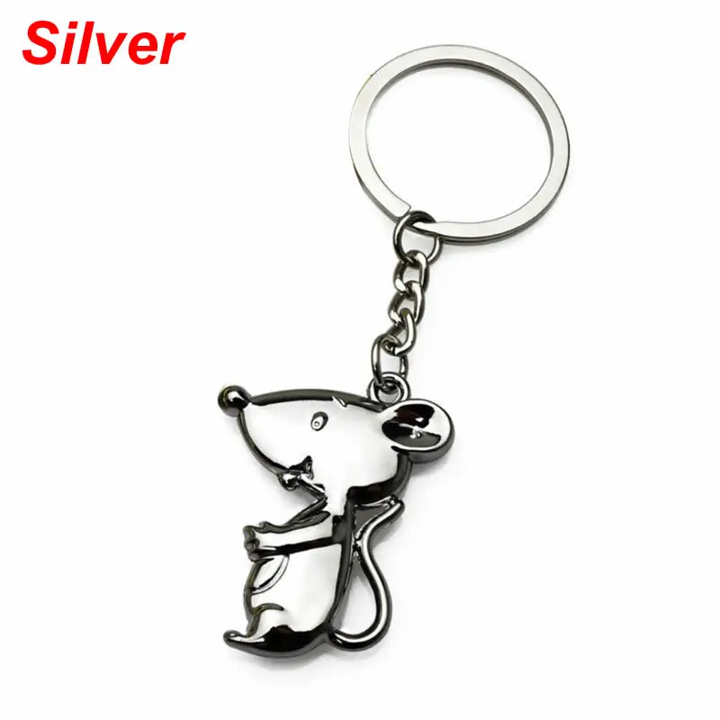 Silver Милый брелок мультфильм Золотая подвеска мышь подарок на год крыса кольцо в форме ключа украшения для сумок - Цвет: Silver